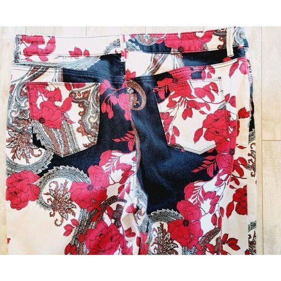 Chico's 2.5 Platinum Jeggings Women’s ‎ Medium Colorful Floral Bk/Wh/Red Large - Picture 5 of 7